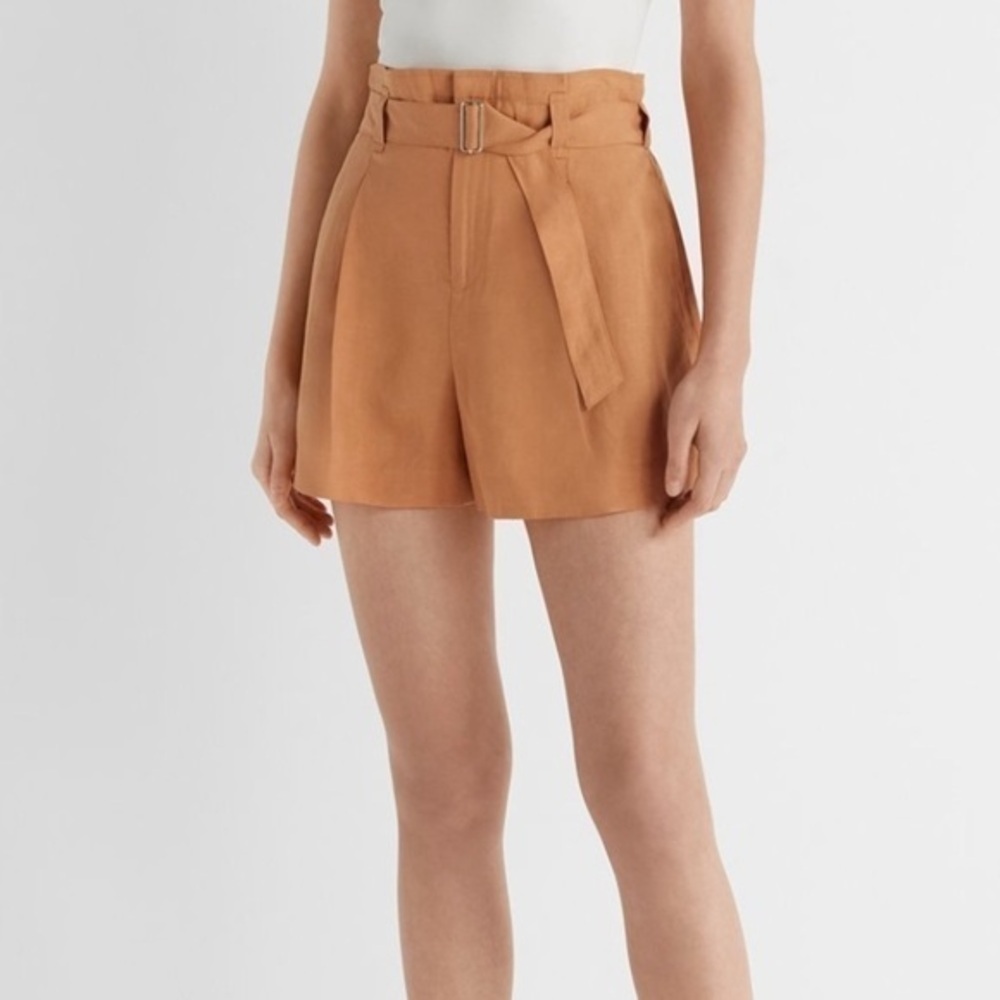 Club Monaco Darcee Paperbag Waist Shorts in Sandstone (Size 0)‌‌